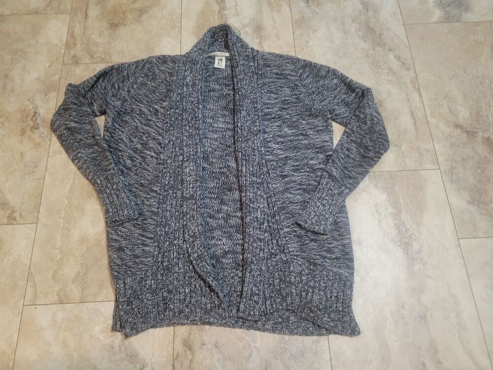 Roxy Gray & Black Knit Open Front Cardigan Beachy Surfer Boho Sz Large